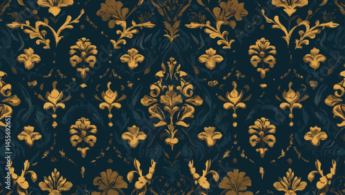 Medieval-inspired vintage background with dark tones and ornate golden patterns