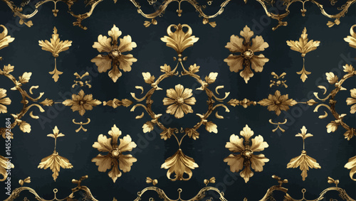 Medieval-inspired vintage background with dark tones and ornate golden patterns