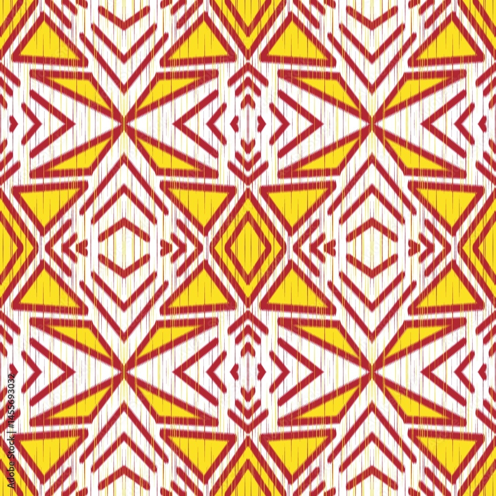 Abstract Ethnic Art, Ikat Seamless Pattern, Yellow and Red Fabric Pattern There are white background, fabric patterns, fabric patterns, consisting of delicate lines, folk fabric patterns, covers, folk Abstract Ethnic Art, Ikat Seamless Pattern, Yellow and Red Fabric Pattern There are white background, fabric patterns, fabric patterns, consisting of delicate lines, folk fabric patterns, covers, folk