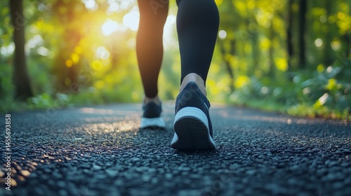 Walking on a Sunny Path in a Lush Park During the Golden Hour Surrounded by Greenery and Trees for a Refreshing Outdoor Exercise Experience