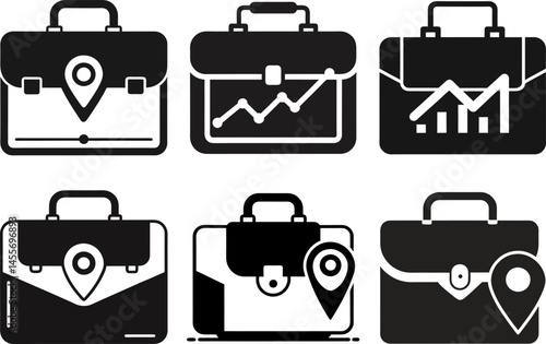 Business briefcase set vector,  silhouette,  illustration, horizontal, isolated assets, silhouette
