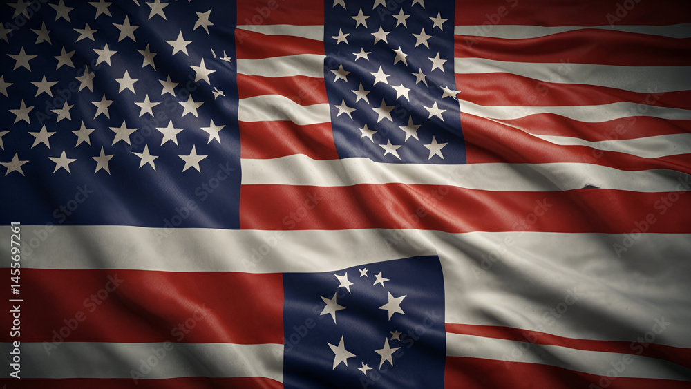 Fototapeta premium Close up of the United States flag waving in the wind showcasing vibrant red white and blue colors symbolizing patriotism freedom and national pride in America