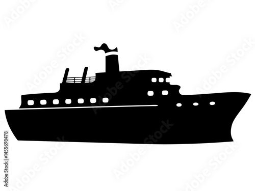 Big cruise ship clip art. Flat monochrome vector illustration, Ship silhouette Vector design