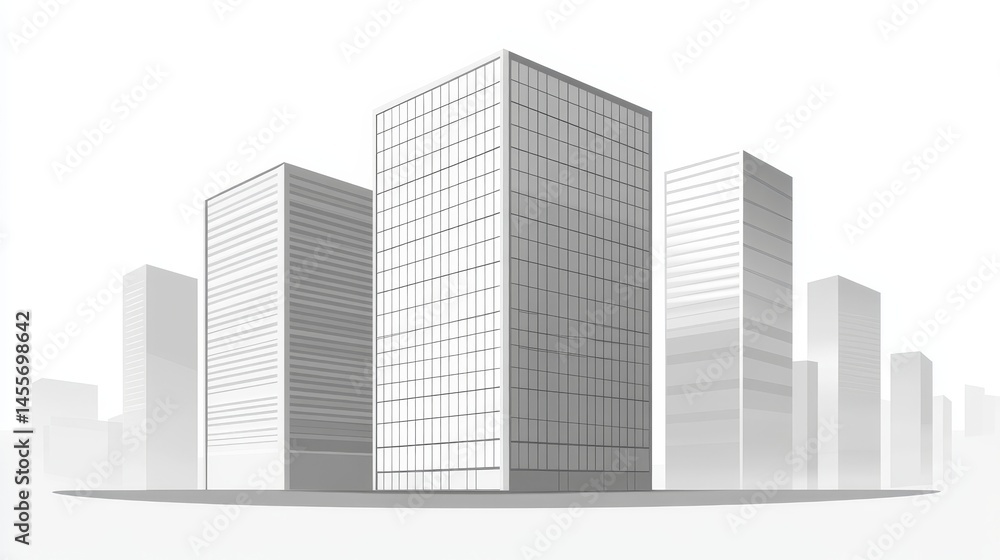Fototapeta premium Modern Architectural Design Showcasing a Series of Sleek Office Buildings in an Urban Setting During the Day