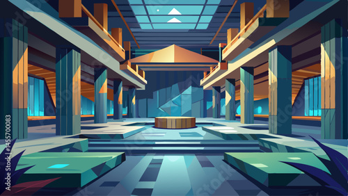 Empty dark abstract concrete and wood smooth interior. Architectural background. 3D illustration and rendering