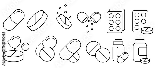 Illustration Featuring Various Types of Medicines Including Pills and Capsules in Detail