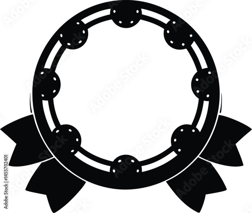 tambourine with ribbons on white background  