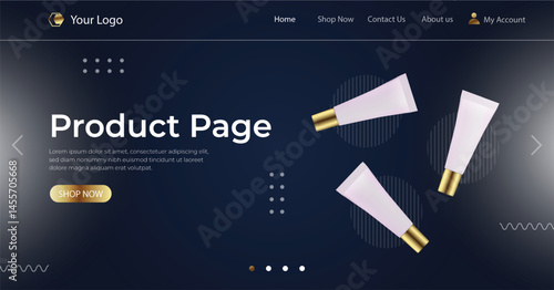 Dark Blue Product Page with Cosmetic Tubes Template