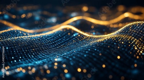 Colorful Wave Patterns With Glowing Dots Create a Mesmerizing Visual Effect in a Digital Space During Nighttime Hours