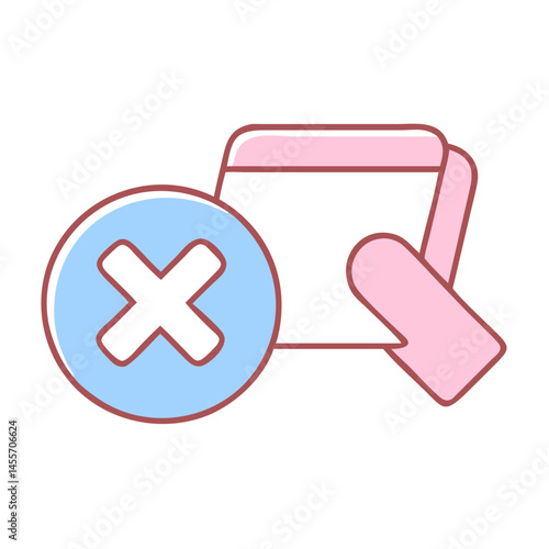 Icon representing file deletion with a cross and folder  