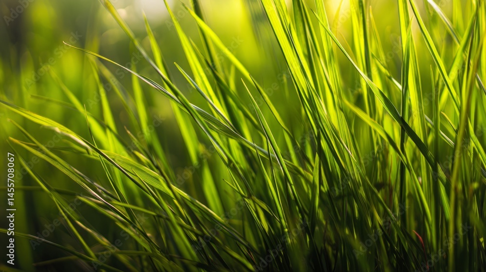Obraz premium Vibrant green grass texture in soft focus, symbolizing nature's delicate beauty 
