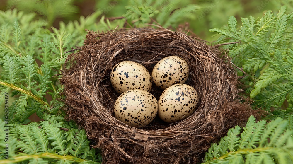A close-up of a forest nest cradling four speckled Eurasian woodcock eggs, symbolizing the quiet beginning of new life in spring.
A close-up of a forest nest cradling four speckled Eurasian woodcock eggs, symbolizing the quiet beginning of new life in spring.