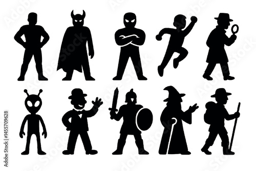 Superhero Villain Character Silhouettes Icons Fantasy Detective Monster Alien Wizard