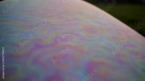 Iridescent soap film exhibiting swirling pastel patterns and subtle color gradients