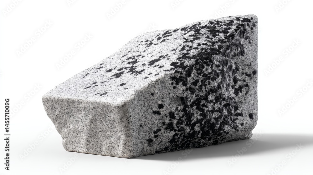 A coarse granite boulder with unique irregular surfaces is centered on a seamless bright white backdrop, providing clear space for potential text or design elements A coarse granite boulder with unique irregular surfaces is centered on a seamless bright white backdrop, providing clear space for potential text or design elements