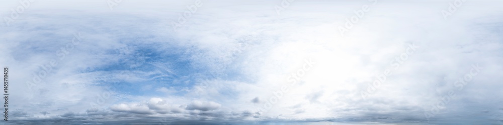 Cloudy sky panorama showing fluffy white clouds and blue sky