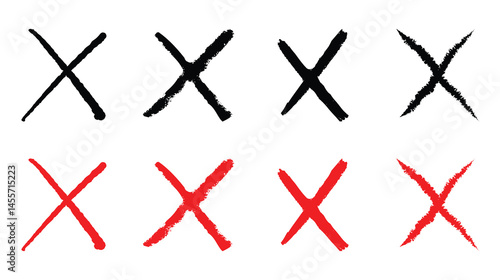 X cross grungy vector icon set. High quality red X cross, Grunge red cross x letter vector illustration eps 10, Cross marks wrong X set. 
