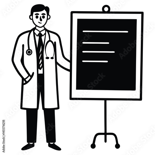 doctor standing beside patient chart board vector on white background