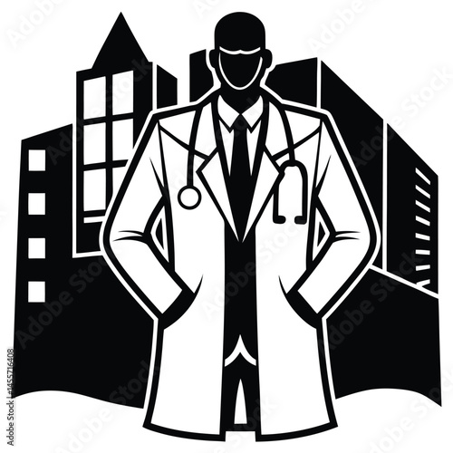 doctor wearing lab coat with hospital background