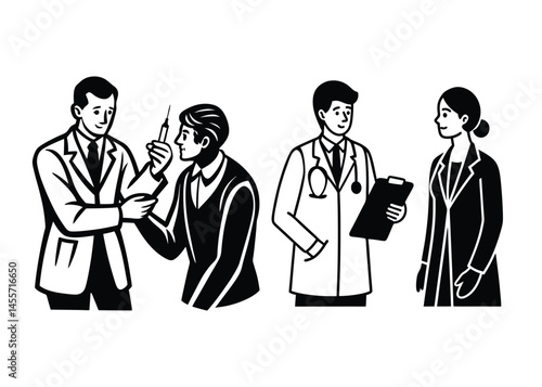 Black and White Doctor Vector Illustration on white background 