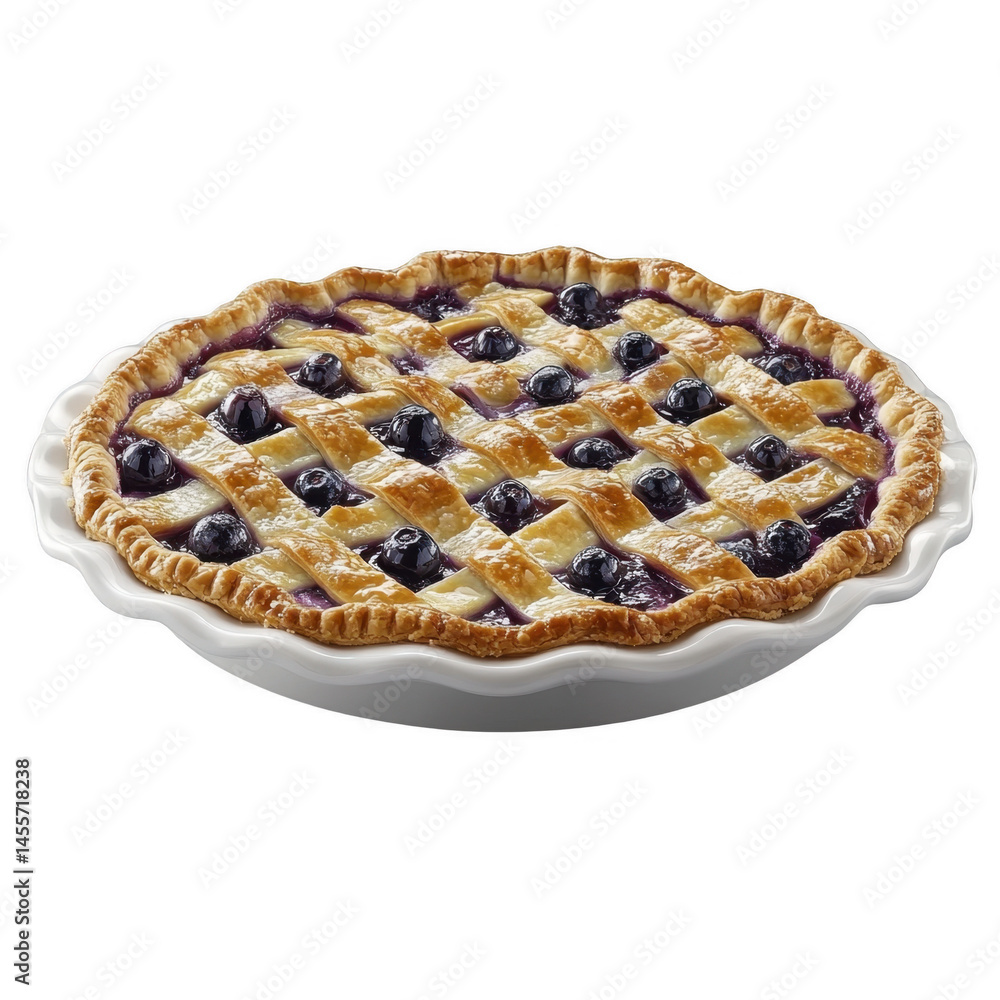 Homemade blueberry pie with a lattice crust placed on a wooden table ready for serving Homemade blueberry pie with a lattice crust placed on a wooden table ready for serving