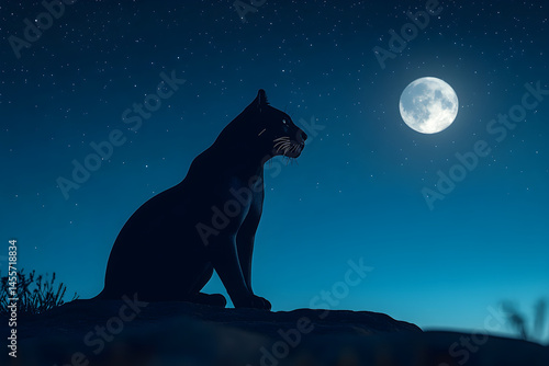Wallpaper Mural Mystical Moonlit Panther Silhouette - Enigmatic and Majestic Nighttime Wildlife Portrait Torontodigital.ca