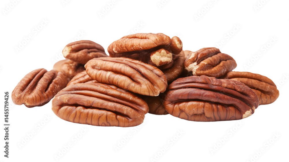 Pecans arranged together in a scattered formation, PNG, created with Generative AI Pecans arranged together in a scattered formation, PNG, created with Generative AI