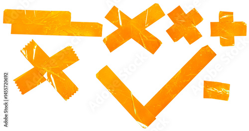 Orange Wrinkled Adhesive Tape Crosses Set Illustration for Scrapbooking and Craft Projects