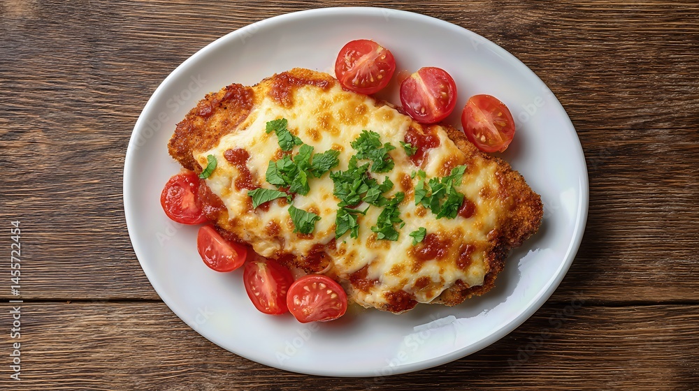 A delicious chicken parmigiana with melted mozzarella cheese and rich tomato sauce, topped with baked parmesan, perfect for a hearty dinner.
A delicious chicken parmigiana with melted mozzarella cheese and rich tomato sauce, topped with baked parmesan, perfect for a hearty dinner.