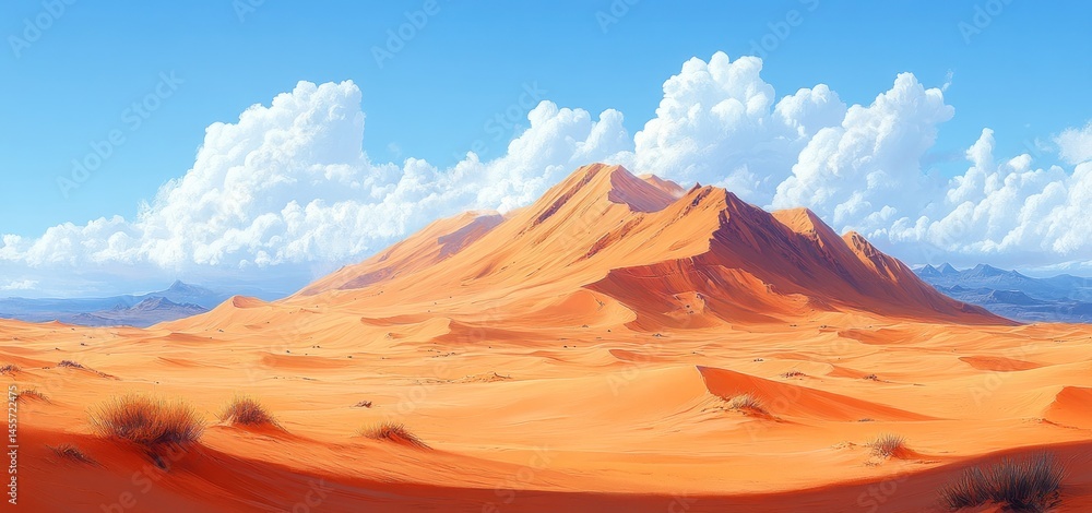 Naklejka premium Majestic Desert Landscape Under a Sky of Puffy Clouds