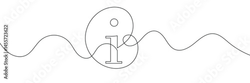 Continuous one line drawing silhouette of information symbol. The Information linear icon. One line drawing background. Vector illustration. Linear information background
