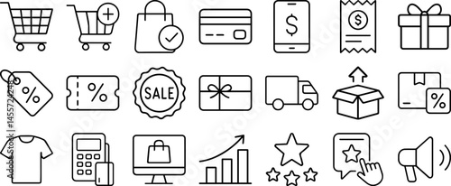 E-commerce Line Editable Icons Set – Vector Illustration in Modern Thin Line Style Featuring Marketing, Payment Methods, and Online Shopping Pictograms