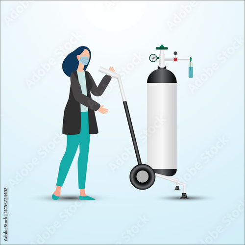 Gas cylinder vector oxygen cylinder and gas-cylinder illustration set of cylindrical container with liquefied compressed oxygen vector with patient