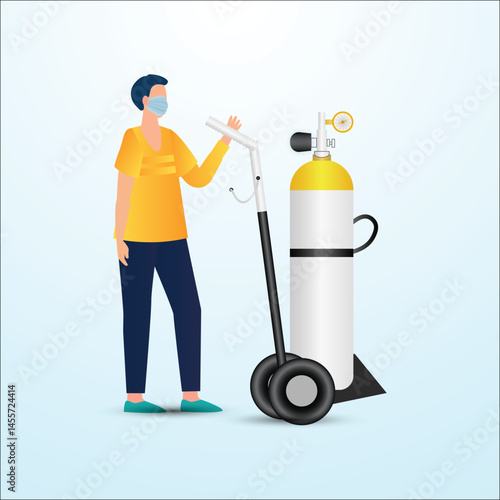 Gas cylinder vector oxygen cylinder and gas-cylinder illustration set of cylindrical container with liquefied compressed oxygen vector with patient