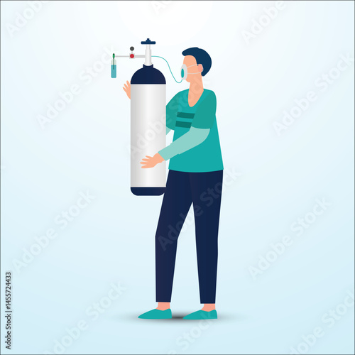 Gas cylinder vector oxygen cylinder and gas-cylinder illustration set of cylindrical container with liquefied compressed oxygen vector with patient