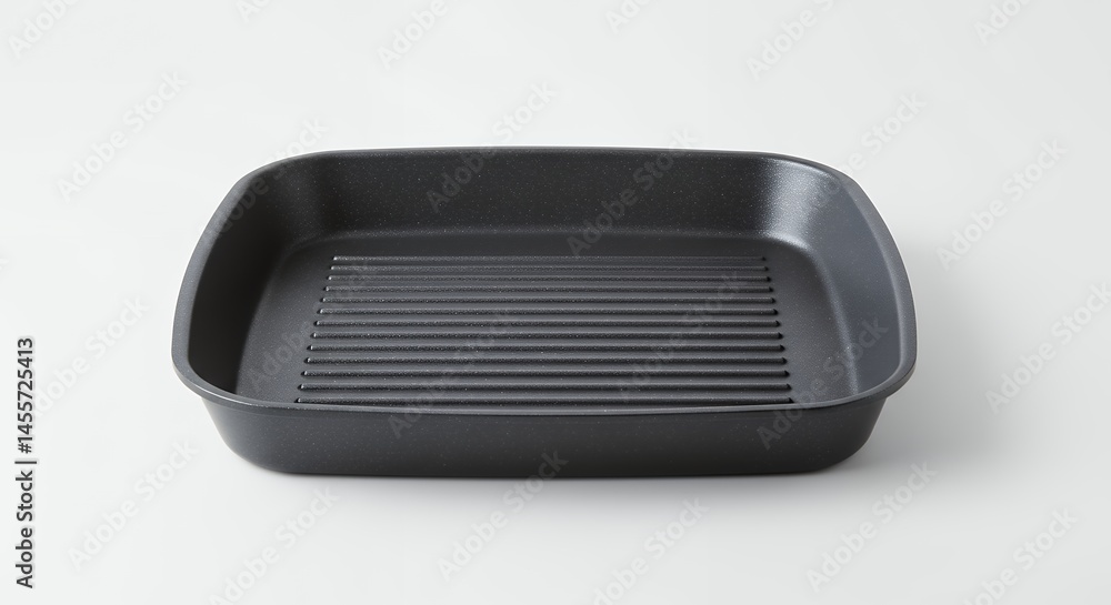 Dark square grill pan with textured ridges isolated on white background Dark square grill pan with textured ridges isolated on white background