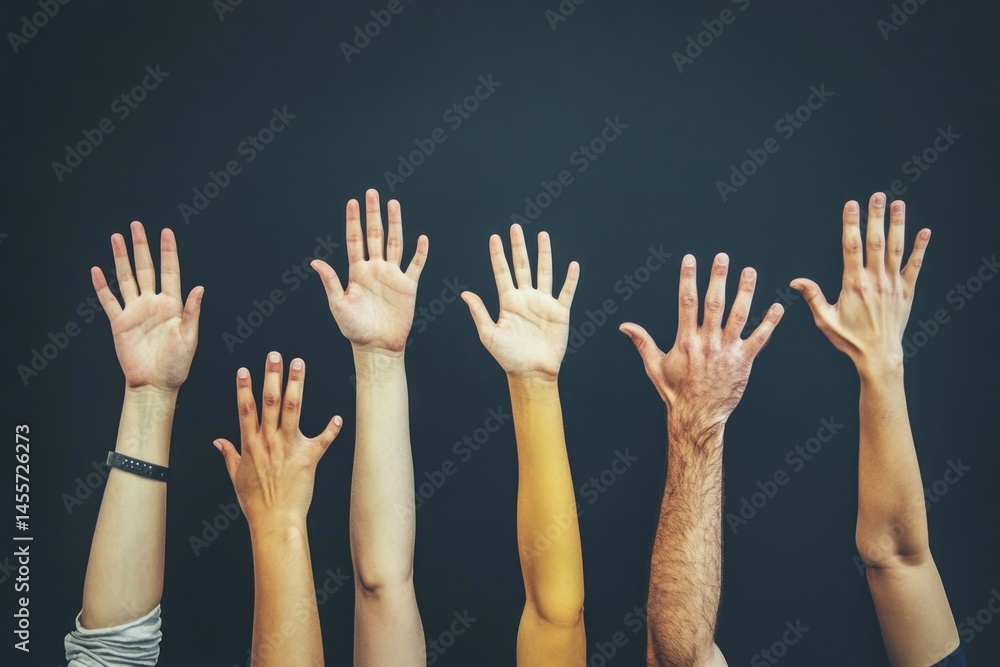 group of diverse coworkers raising hands in excitement, teamwork concept group of diverse coworkers raising hands in excitement, teamwork concept