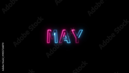Animation of glowing neon shine month name MAY text icon animation. 4k animated on black background