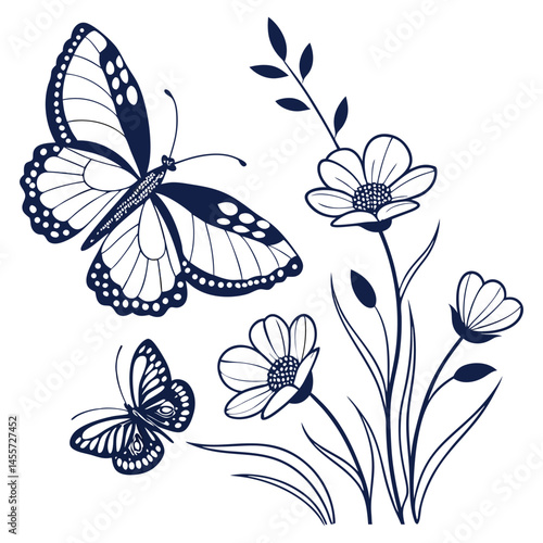 Wallpaper Mural Intricate Butterfly and Flower Sketch Torontodigital.ca