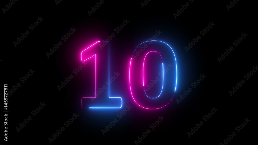 Abstract glowing neon text countdown 10 number illustration background 4K resolution. Abstract glowing neon text countdown 10 number illustration background 4K resolution.