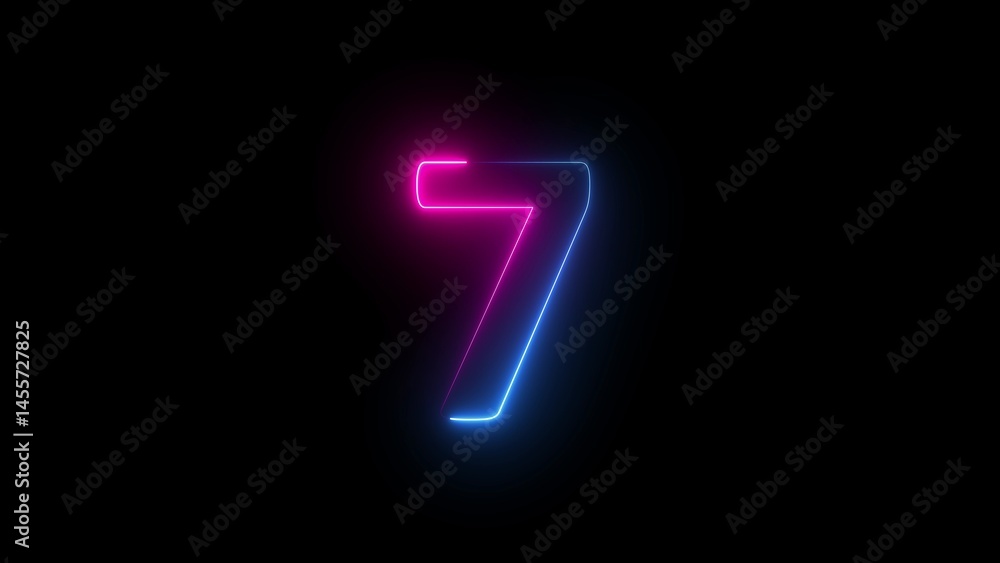 Abstract glowing neon text countdown 7 number illustration background 4K resolution. Abstract glowing neon text countdown 7 number illustration background 4K resolution.