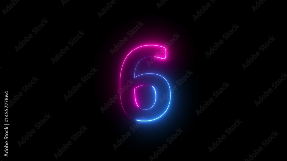 Abstract glowing neon text countdown 6 number illustration background 4K resolution. Abstract glowing neon text countdown 6 number illustration background 4K resolution.
