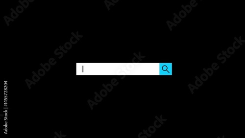 Animation of a web search. Appearance of search bar popping up from the background. Search bar icon for ui. Web search. 4k animated on black background