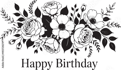This title emphasizes the joyful theme of the flowers, perfectly matching the "Happy Birthday" greeting in a charming, floral arrangement.
