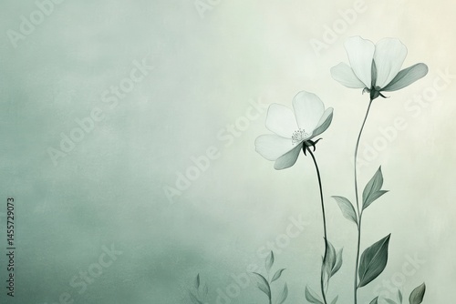 botanical illustration style of green flower, soft green paper background