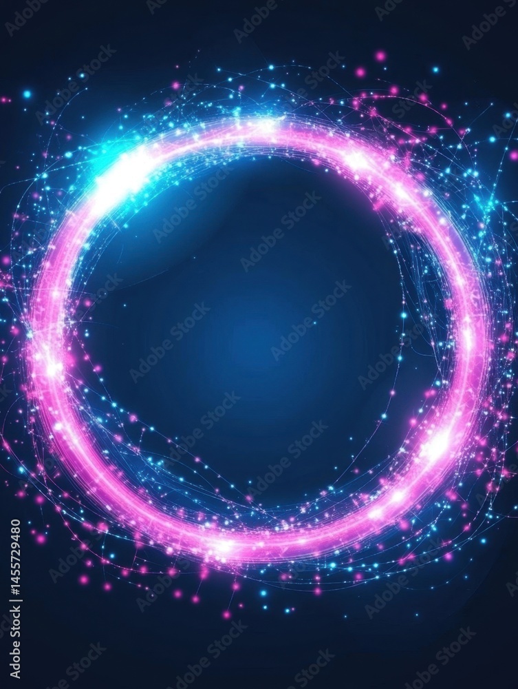 Obraz premium Abstract Glowing Circle of Pink and Blue Light Trails on Dark Blue Background Art Design