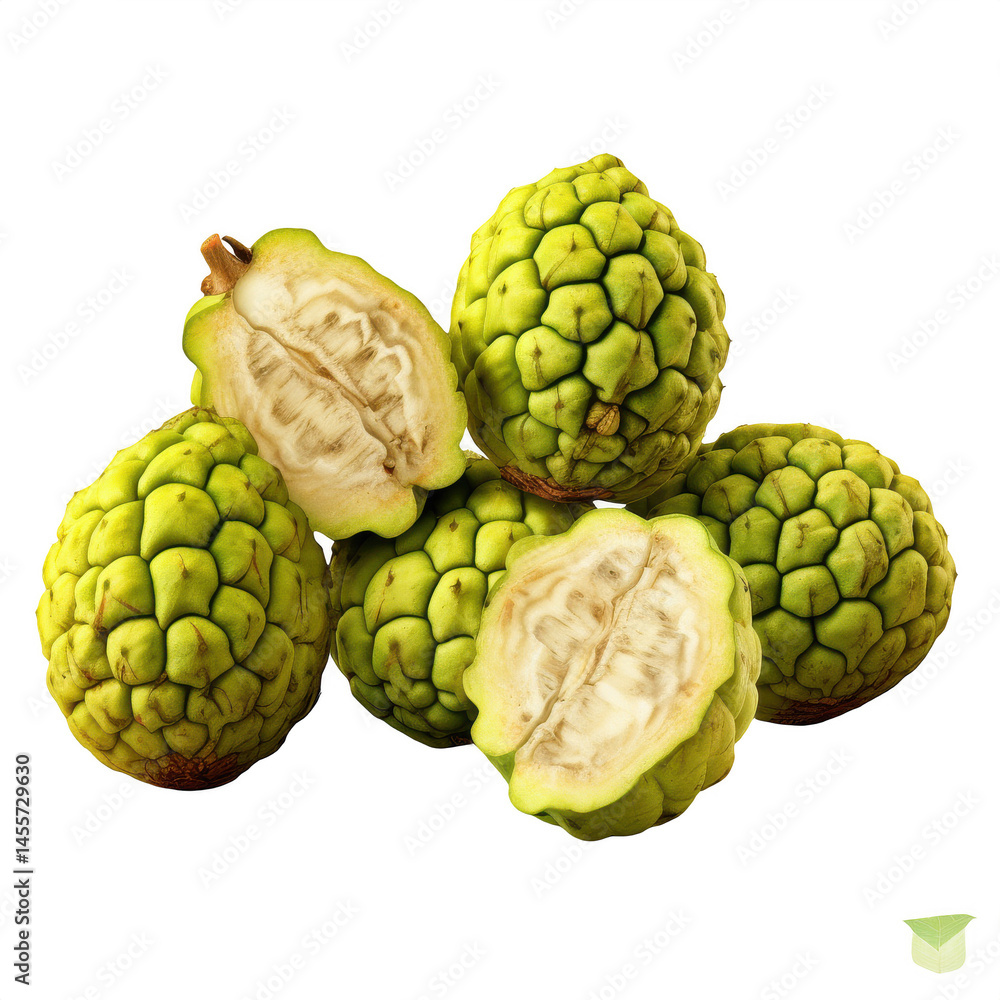 Fototapeta premium Fresh custard apple sugar apple sweetsop annona reticulata fruit photo on transparent background