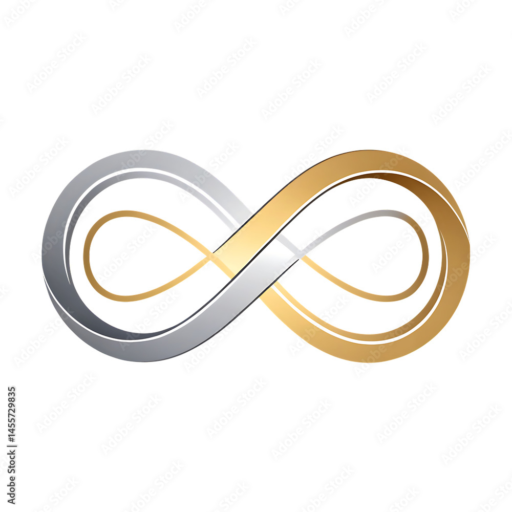 Elegant metallic infinity symbol representing everlasting concepts isolated on white background Elegant metallic infinity symbol representing everlasting concepts isolated on white background