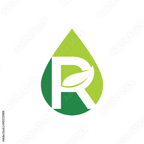 Water Drop, Leaf and Letter R Logo Design 001