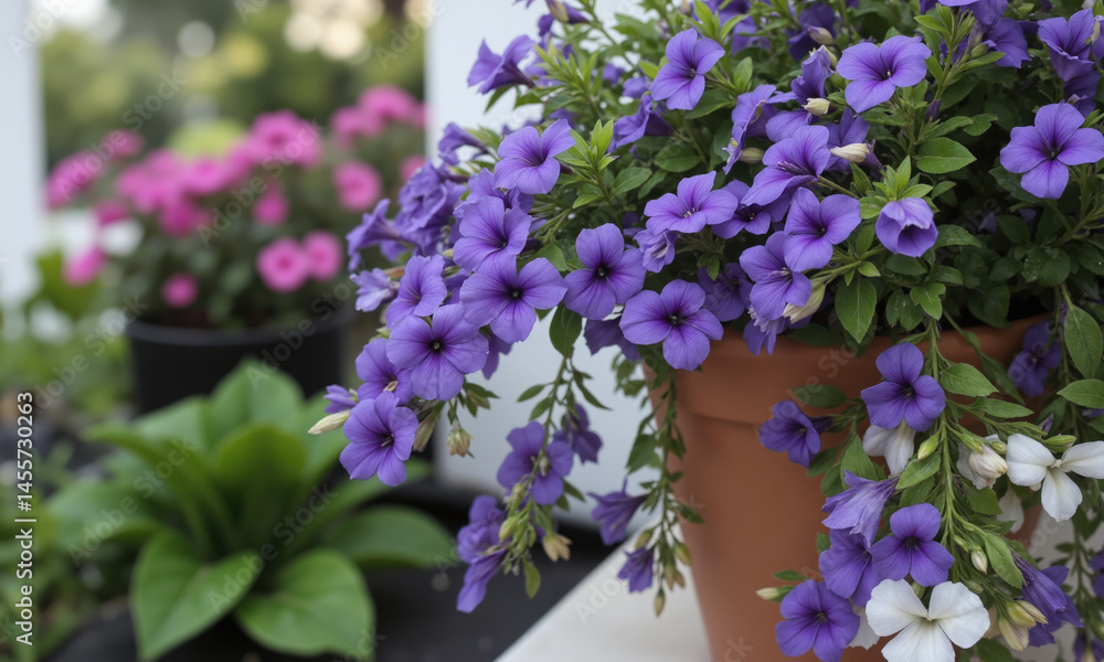 Lobelia (Lobelia erinus) Low-growing, trailing plant with vibrant blue, purple, or white flowers. Lobelias are often potted in hanging baskets Lobelia (Lobelia erinus) Low-growing, trailing plant with vibrant blue, purple, or white flowers. Lobelias are often potted in hanging baskets